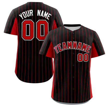 Custom Black Red Stripe Fashion Design Full Button Authentic Baseball Jersey