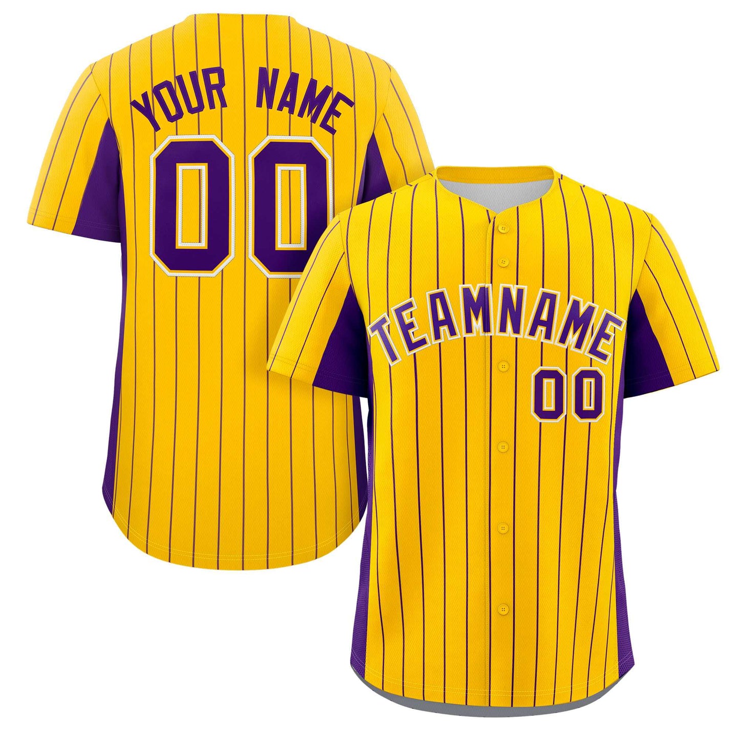 Custom Gold Purple Stripe Fashion Design Full Button Authentic Baseball Jersey