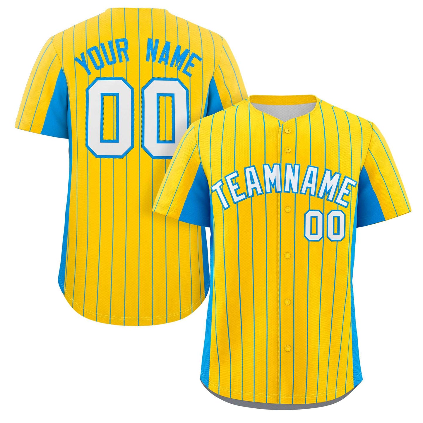 Custom Gold Powder Blue-White Stripe Fashion Design Full Button Authentic Baseball Jersey