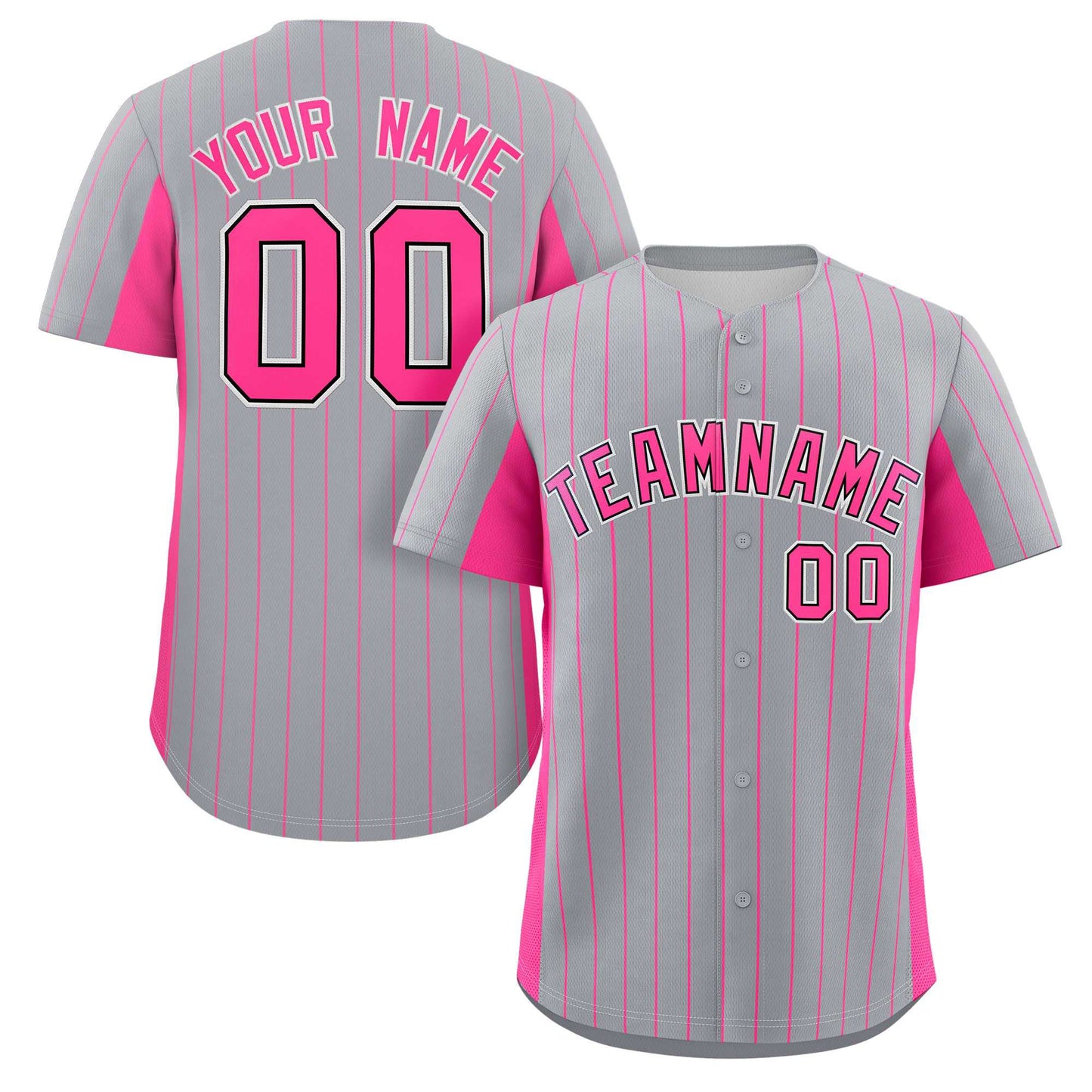 Custom Gray Pink Stripe Fashion Design Full Button Authentic Baseball Jersey