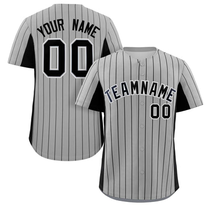 Custom Gray Black Stripe Fashion Design Full Button Authentic Baseball Jersey