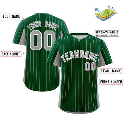 Custom Green Gray Stripe Fashion Design Full Button Authentic Baseball Jersey