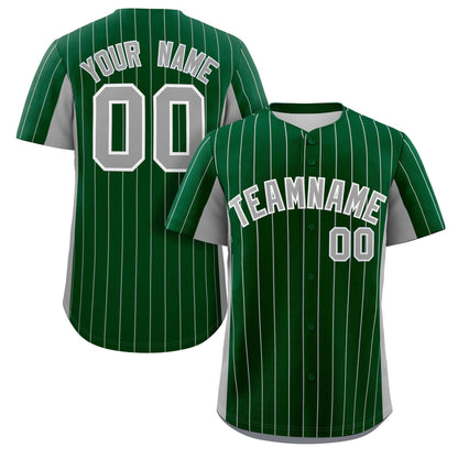 Custom Green Gray Stripe Fashion Design Full Button Authentic Baseball Jersey