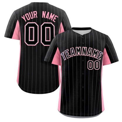 Custom Black Pink Stripe Fashion Design Full Button Authentic Baseball Jersey