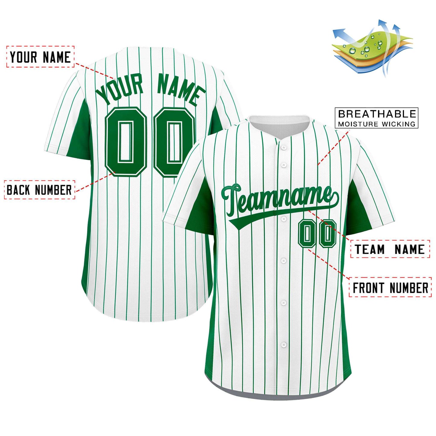 Custom White Kelly Green Stripe Fashion Design Full Button Authentic Baseball Jersey