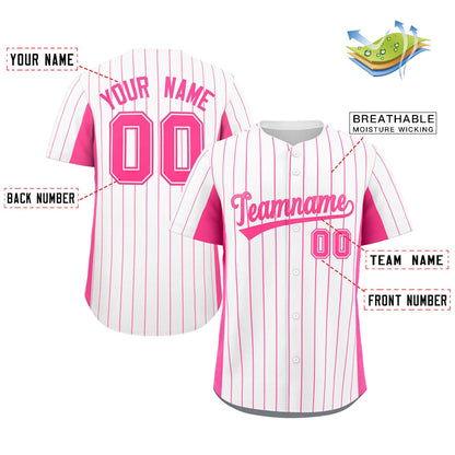 Custom White Pink Stripe Fashion Design Full Button Authentic Baseball Jersey