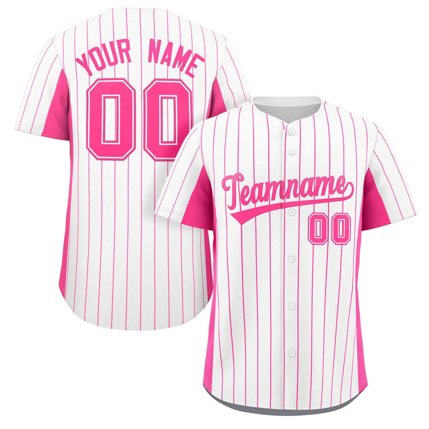 Custom White Pink Stripe Fashion Design Full Button Authentic Baseball Jersey