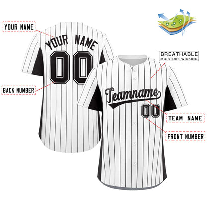 Custom White Black Stripe Fashion Design Full Button Authentic Baseball Jersey