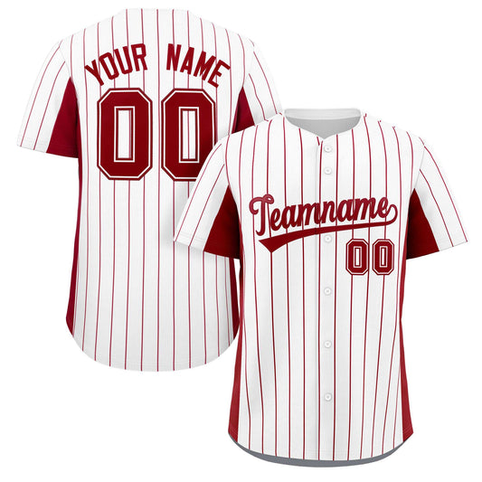 Custom White Crimson Stripe Fashion Design Full Button Authentic Baseball Jersey