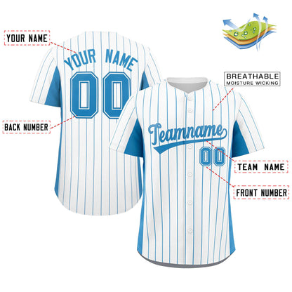 Custom White Light Blue Stripe Fashion Design Full Button Authentic Baseball Jersey