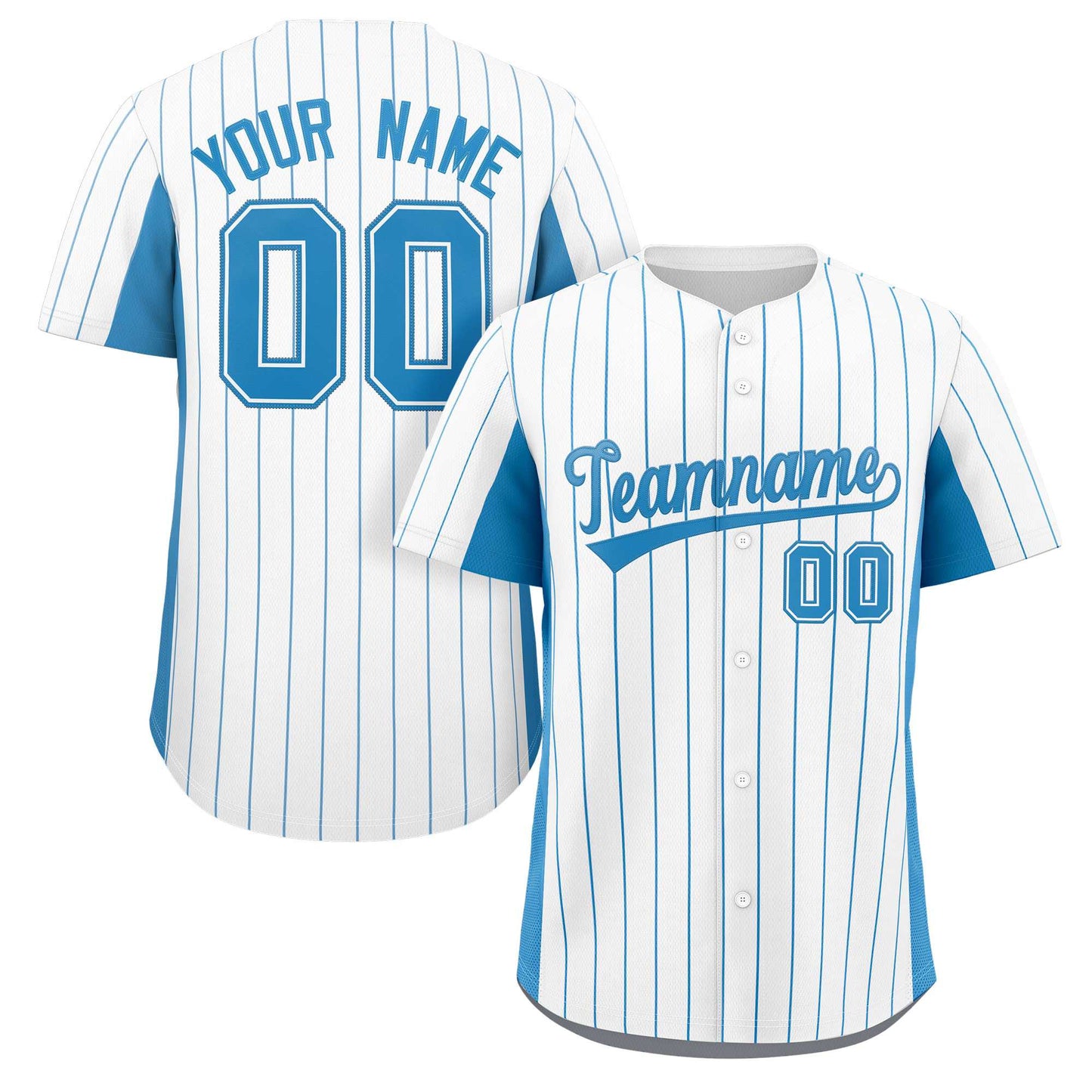 Custom White Light Blue Stripe Fashion Design Full Button Authentic Baseball Jersey