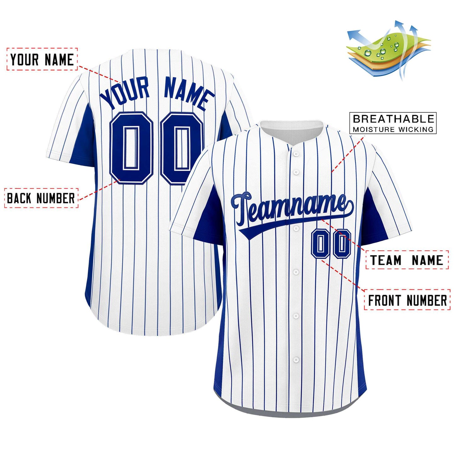 Custom White Royal Stripe Fashion Design Full Button Authentic Baseball Jersey