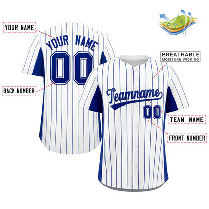 Custom White Royal Stripe Fashion Design Full Button Authentic Baseball Jersey