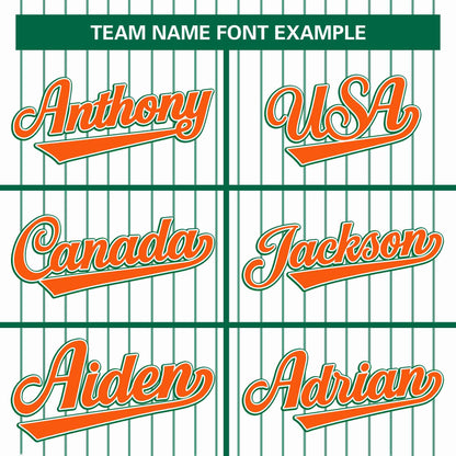 Custom White Kelly Green-Orange Stripe Fashion Design Full Button Authentic Baseball Jersey