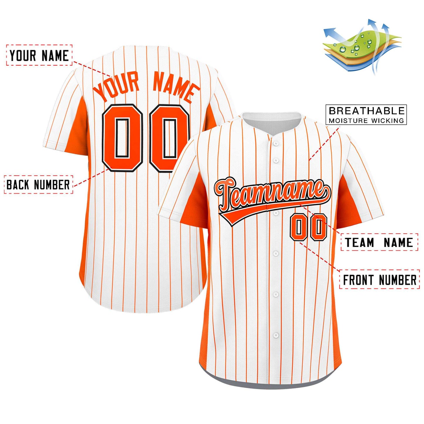 Custom White Orange Stripe Fashion Design Full Button Authentic Baseball Jersey