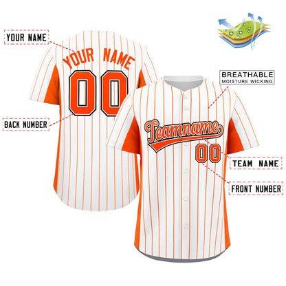 Custom White Orange Stripe Fashion Design Full Button Authentic Baseball Jersey