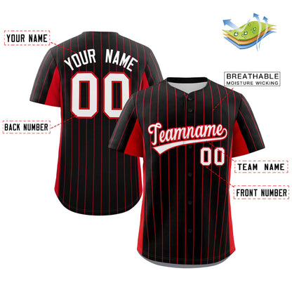 Custom Black Red-White Stripe Fashion Design Full Button Authentic Baseball Jersey