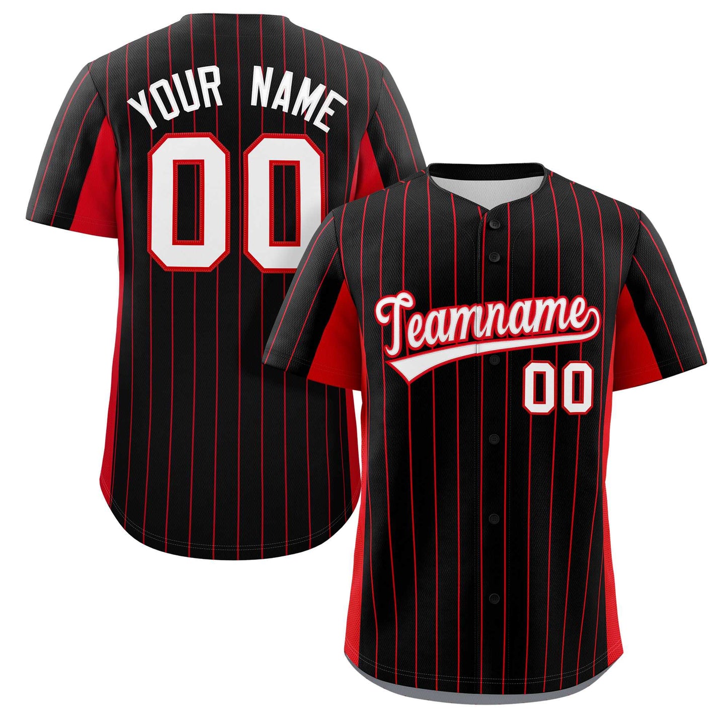 Custom Black Red-White Stripe Fashion Design Full Button Authentic Baseball Jersey