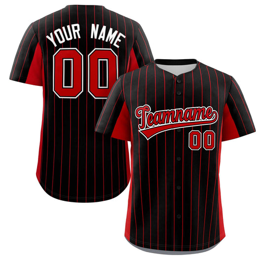 Custom Black Red Stripe Fashion Design Full Button Authentic Baseball Jersey