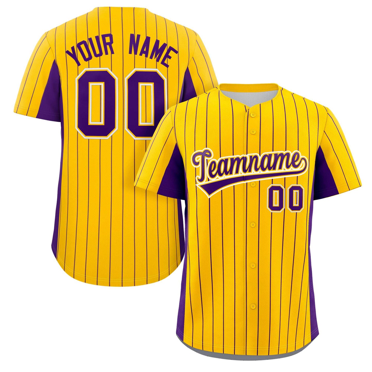 Custom Gold Purple Stripe Fashion Design Full Button Authentic Baseball Jersey