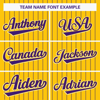 Custom Gold Purple Stripe Fashion Design Full Button Authentic Baseball Jersey