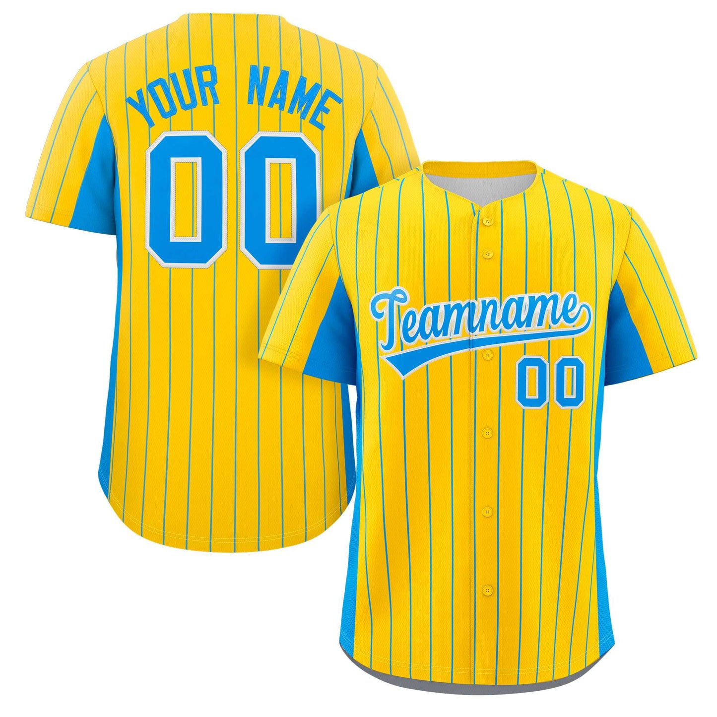 Custom Gold Powder Blue Stripe Fashion Design Full Button Authentic Baseball Jersey