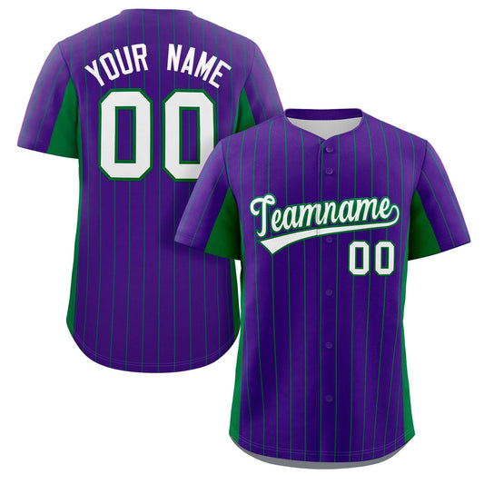 Custom Purple Kelly Green-White Stripe Fashion Design Full Button Authentic Baseball Jersey