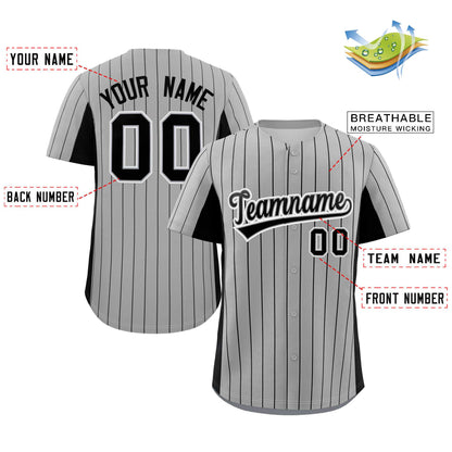 Custom Gray Black Stripe Fashion Design Full Button Authentic Baseball Jersey