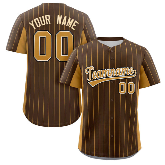 Custom Brown Gold Stripe Fashion Design Full Button Authentic Baseball Jersey