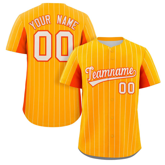 Custom Yellow Orange-Cream Stripe Fashion Design Full Button Authentic Baseball Jersey