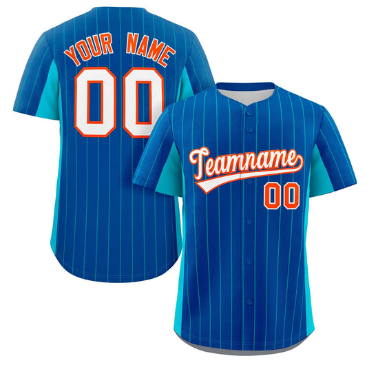 Custom Royal Sky Blue-White Stripe Fashion Design Full Button Authentic Baseball Jersey