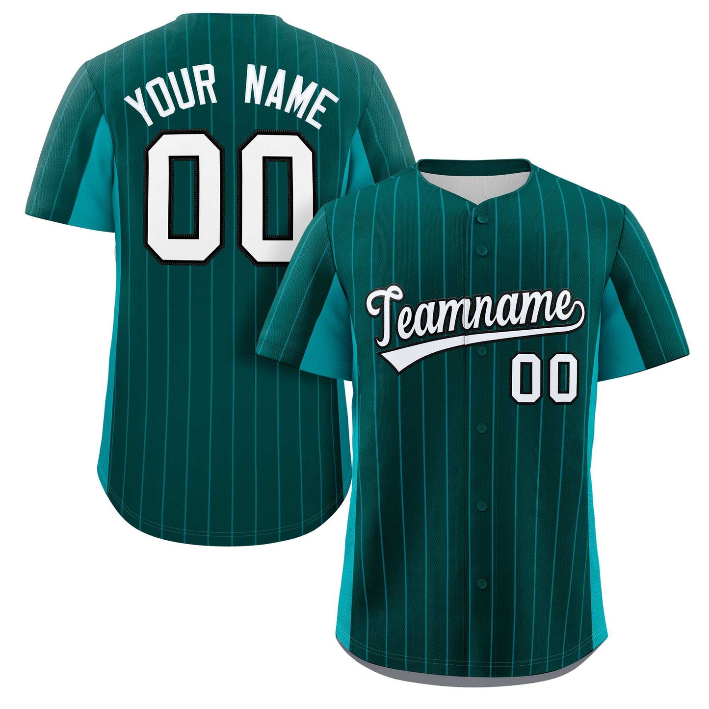 Custom Midnight Green Aqua-White Stripe Fashion Design Full Button Authentic Baseball Jersey