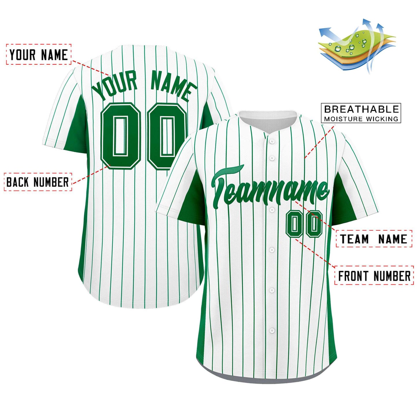 Custom White Kelly Green Stripe Fashion Design Full Button Authentic Baseball Jersey