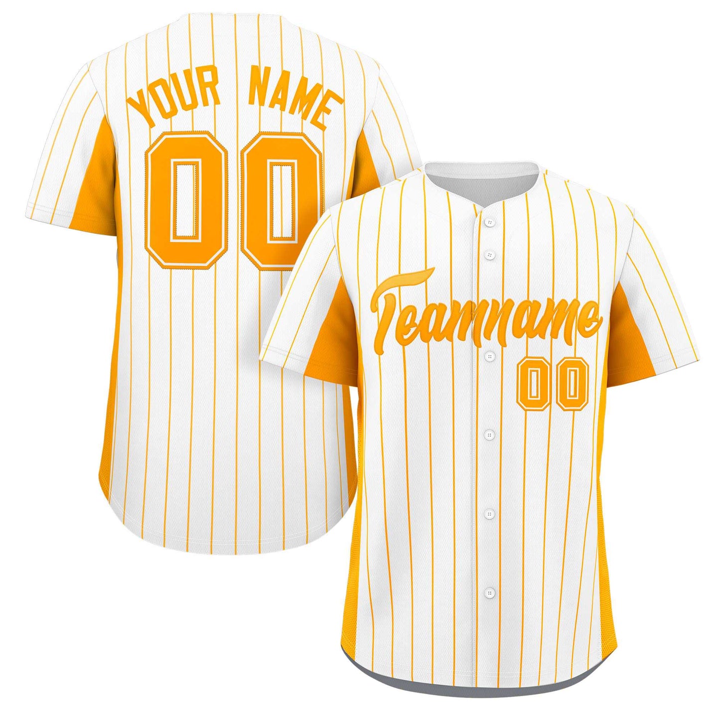 Custom White Gold Stripe Fashion Design Full Button Authentic Baseball Jersey