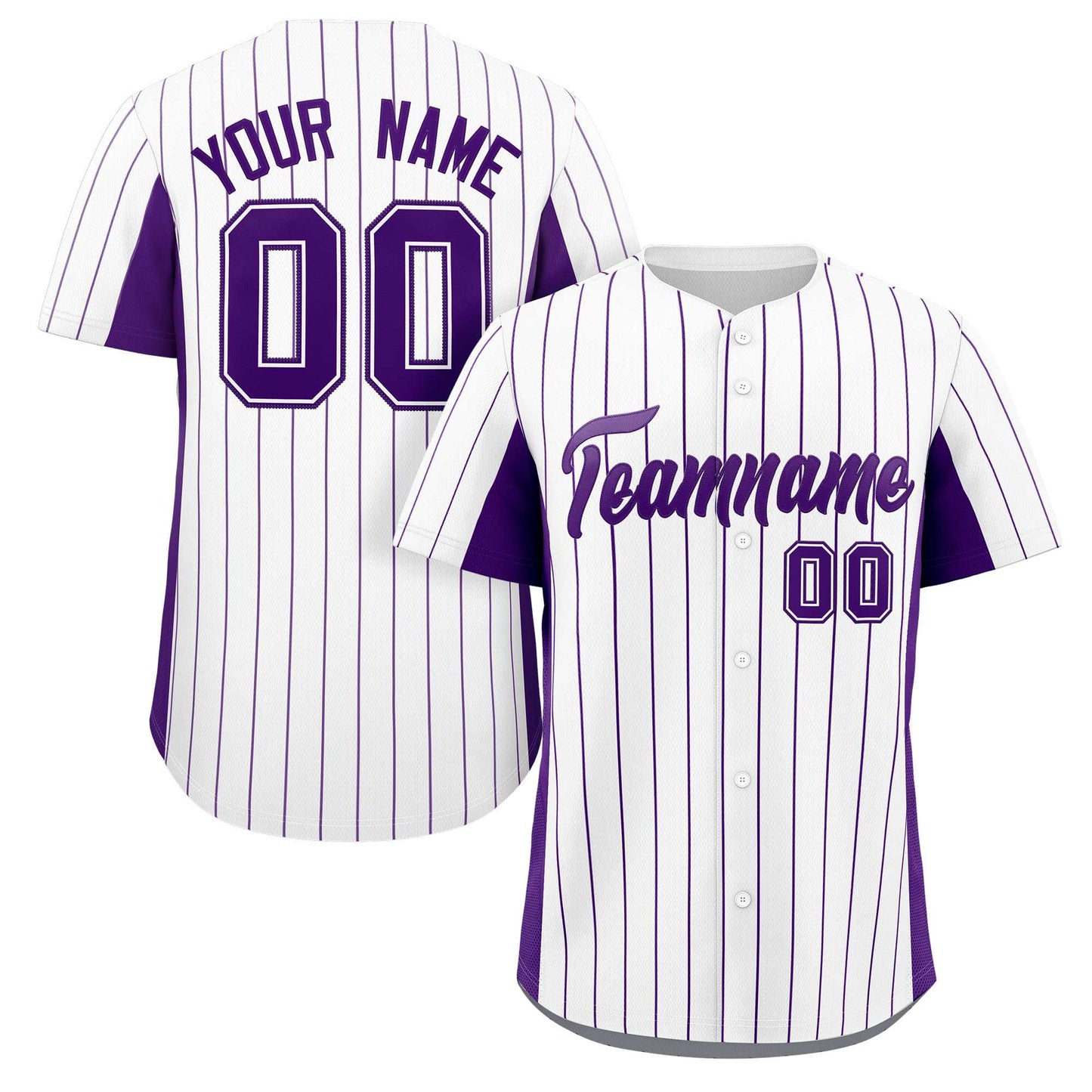 Custom White Purple Stripe Fashion Design Full Button Authentic Baseball Jersey