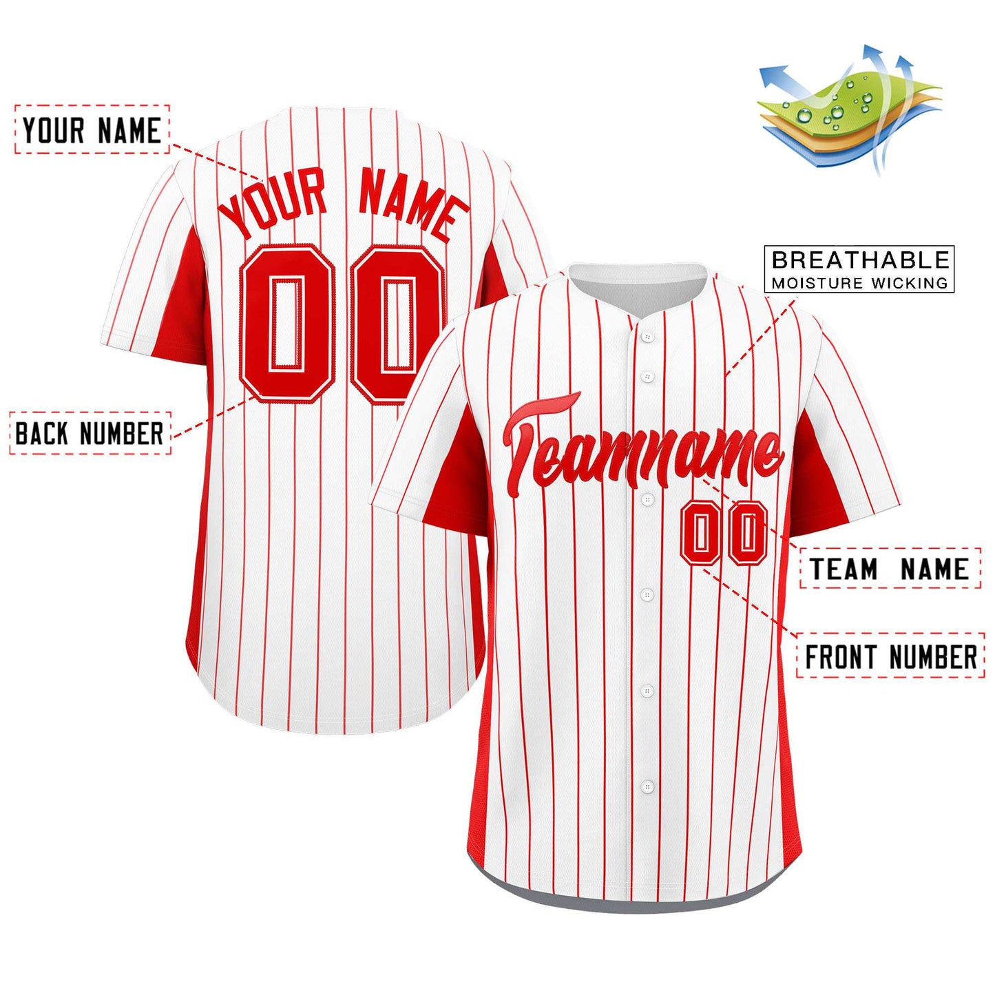 Custom White Red Stripe Fashion Design Full Button Authentic Baseball Jersey