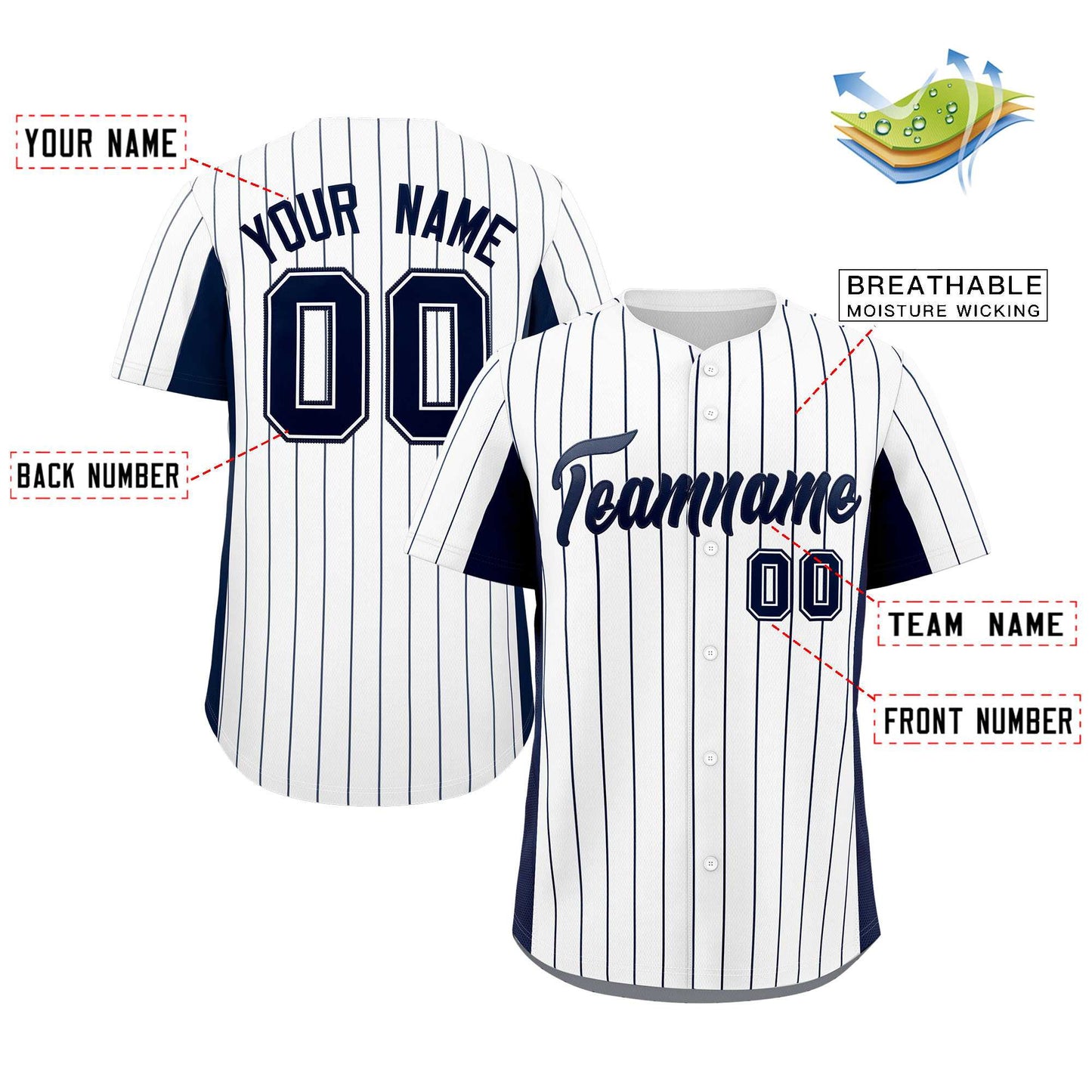 Custom White Navy Stripe Fashion Design Full Button Authentic Baseball Jersey