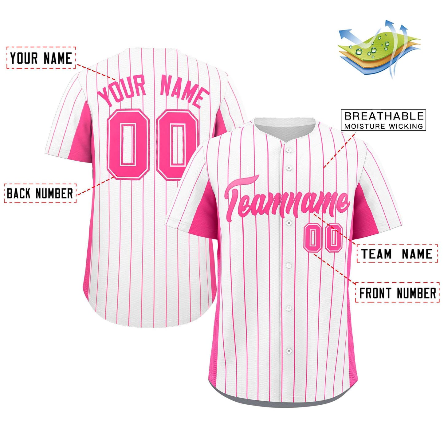 Custom White Pink Stripe Fashion Design Full Button Authentic Baseball Jersey