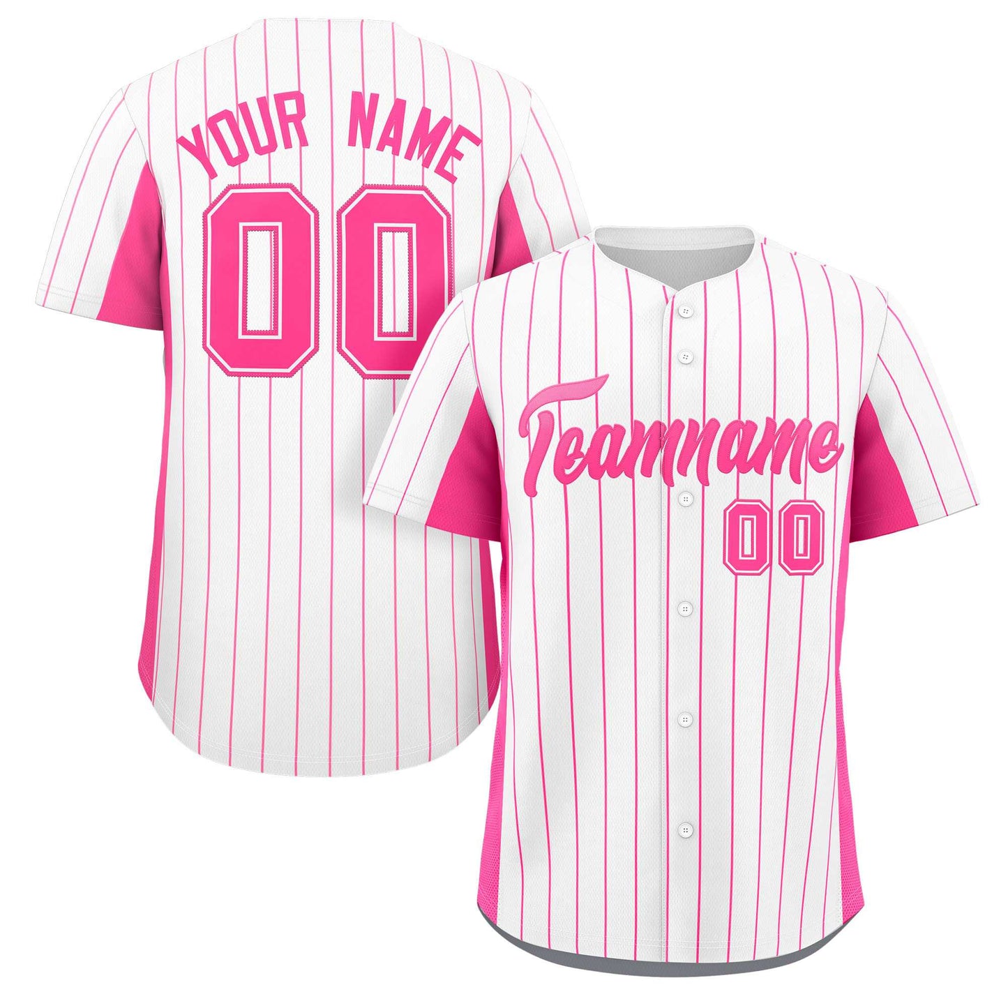 Custom White Pink Stripe Fashion Design Full Button Authentic Baseball Jersey