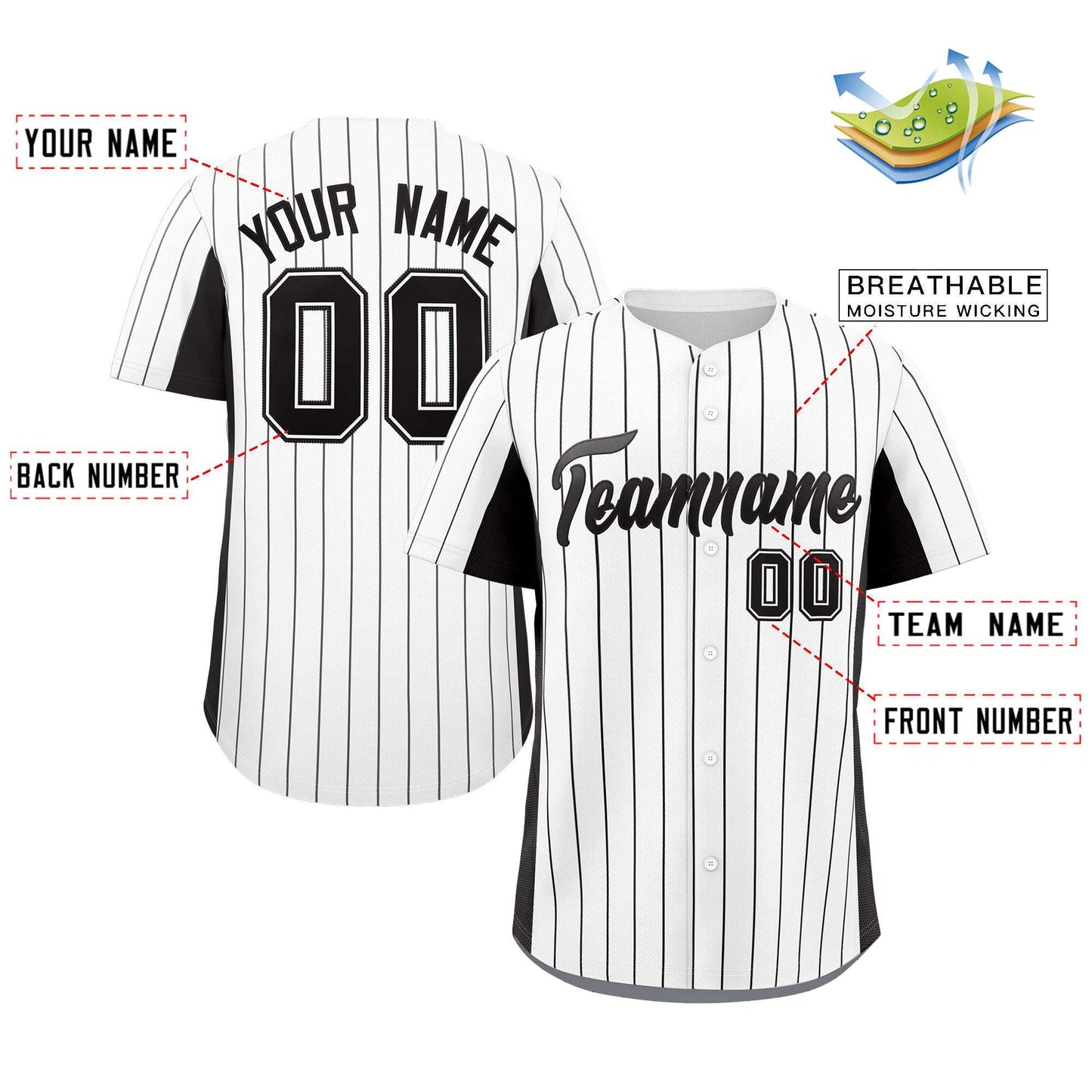 Custom White Black Stripe Fashion Design Full Button Authentic Baseball Jersey