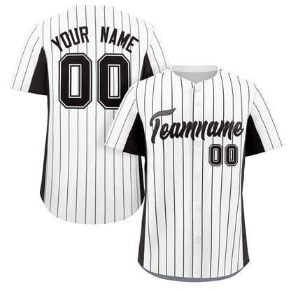 Custom White Black Stripe Fashion Design Full Button Authentic Baseball Jersey