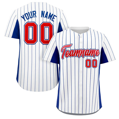 Custom White Royal-Red Stripe Fashion Design Full Button Authentic Baseball Jersey