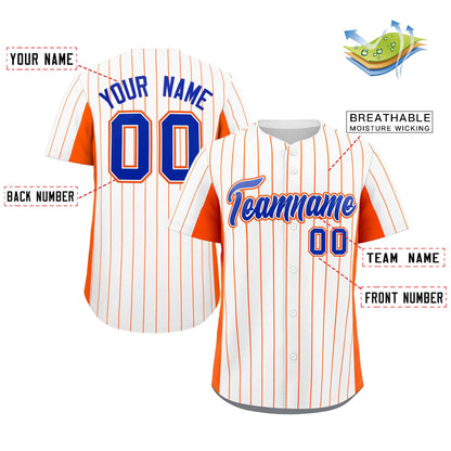 Custom White Orange-Royal Stripe Fashion Design Full Button Authentic Baseball Jersey