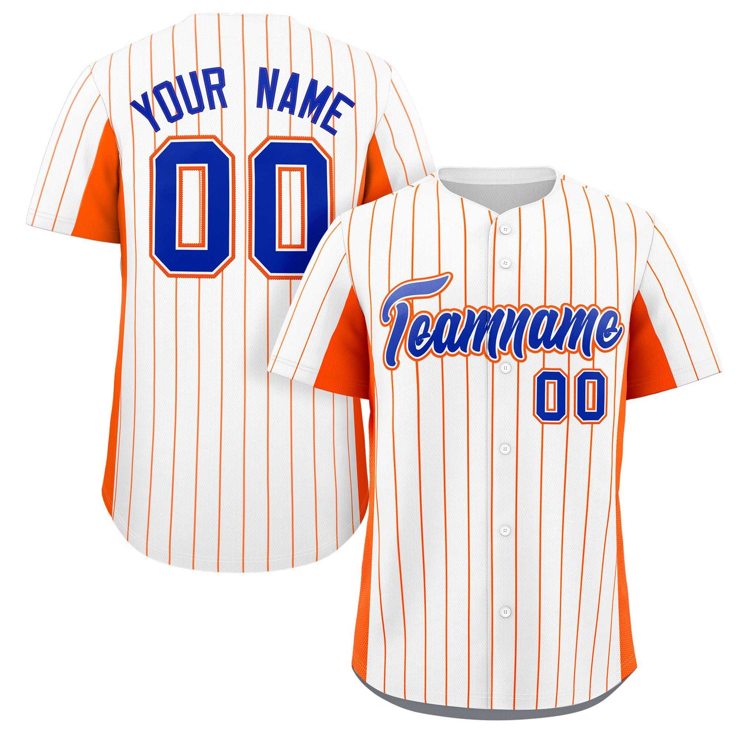 Custom White Orange-Royal Stripe Fashion Design Full Button Authentic Baseball Jersey