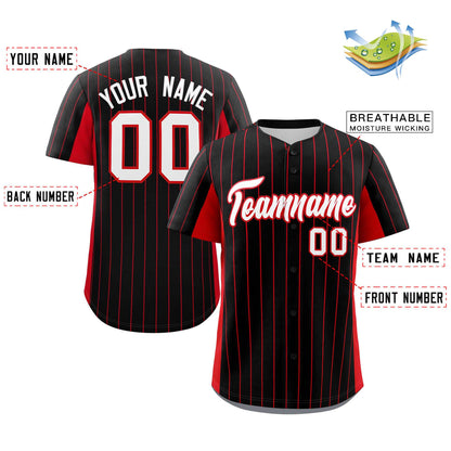 Custom Black Red-White Stripe Fashion Design Full Button Authentic Baseball Jersey