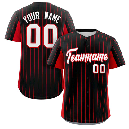 Custom Black Red-White Stripe Fashion Design Full Button Authentic Baseball Jersey