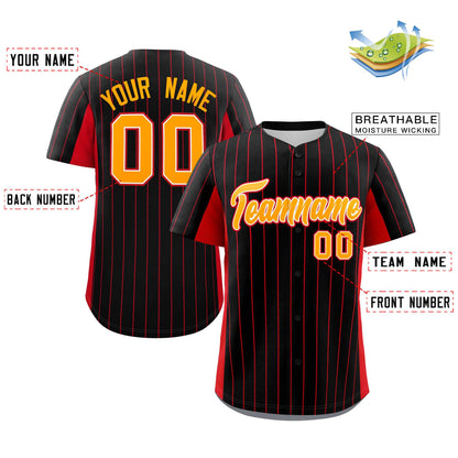 Custom Black Red-Yellow Stripe Fashion Design Full Button Authentic Baseball Jersey