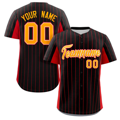 Custom Black Red-Yellow Stripe Fashion Design Full Button Authentic Baseball Jersey