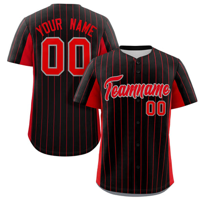 Custom Black Red Stripe Fashion Design Full Button Authentic Baseball Jersey