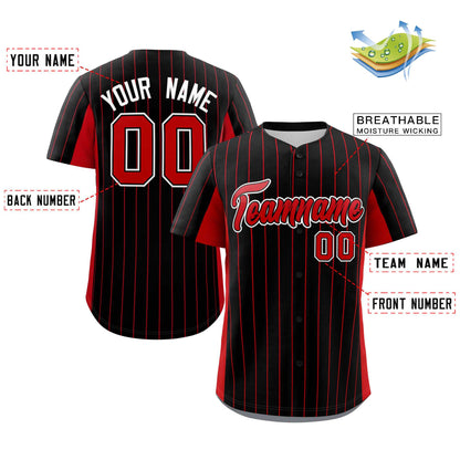 Custom Black Red Stripe Fashion Design Full Button Authentic Baseball Jersey